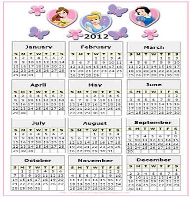 2012 Calendars Free on 2012 Princess Calendar Free