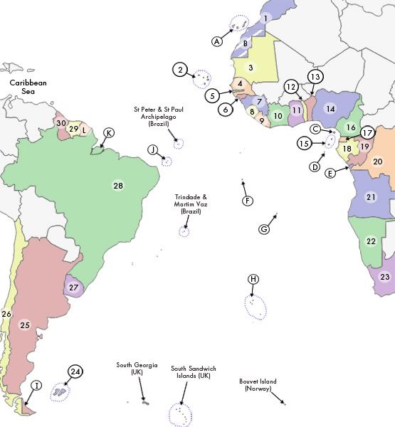 South Atlantic Ocean On Map Map The South Atlantic Quiz - By Diving