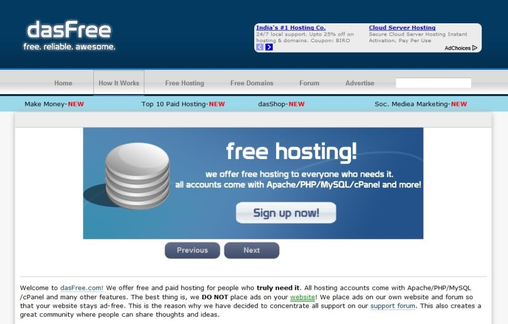 web hosting no ads