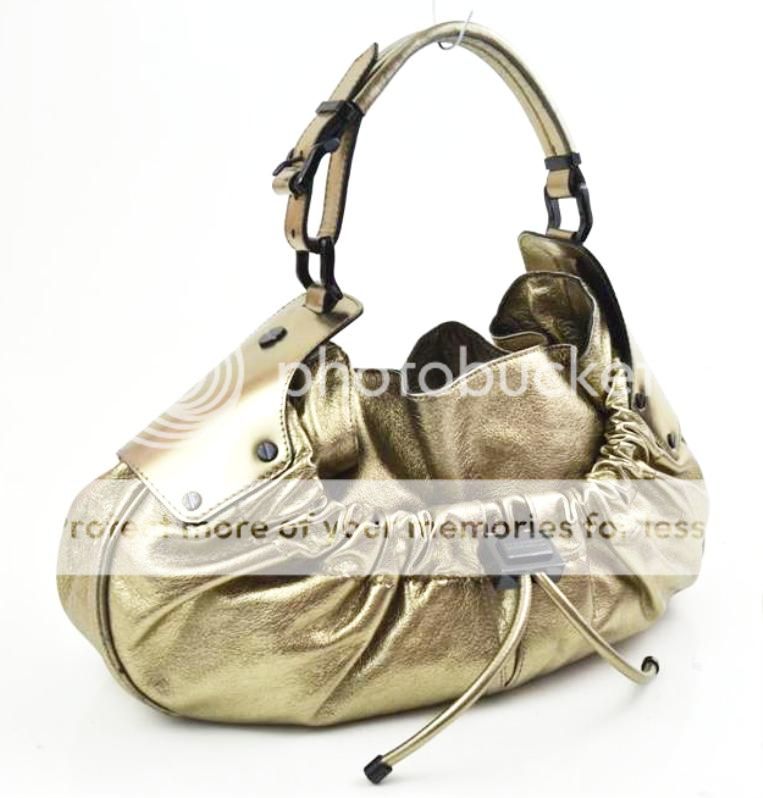 burberry metallic gold leather bunched buckle strap shoulder bag