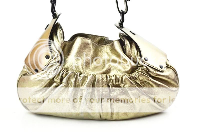 burberry metallic gold leather bunched buckle strap shoulder bag