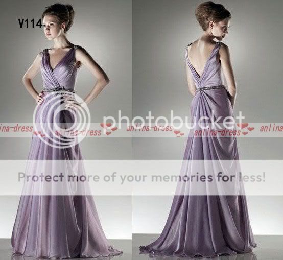   Full length Chiffon Belt Evening Dress Prom Gown Wedding Dress New