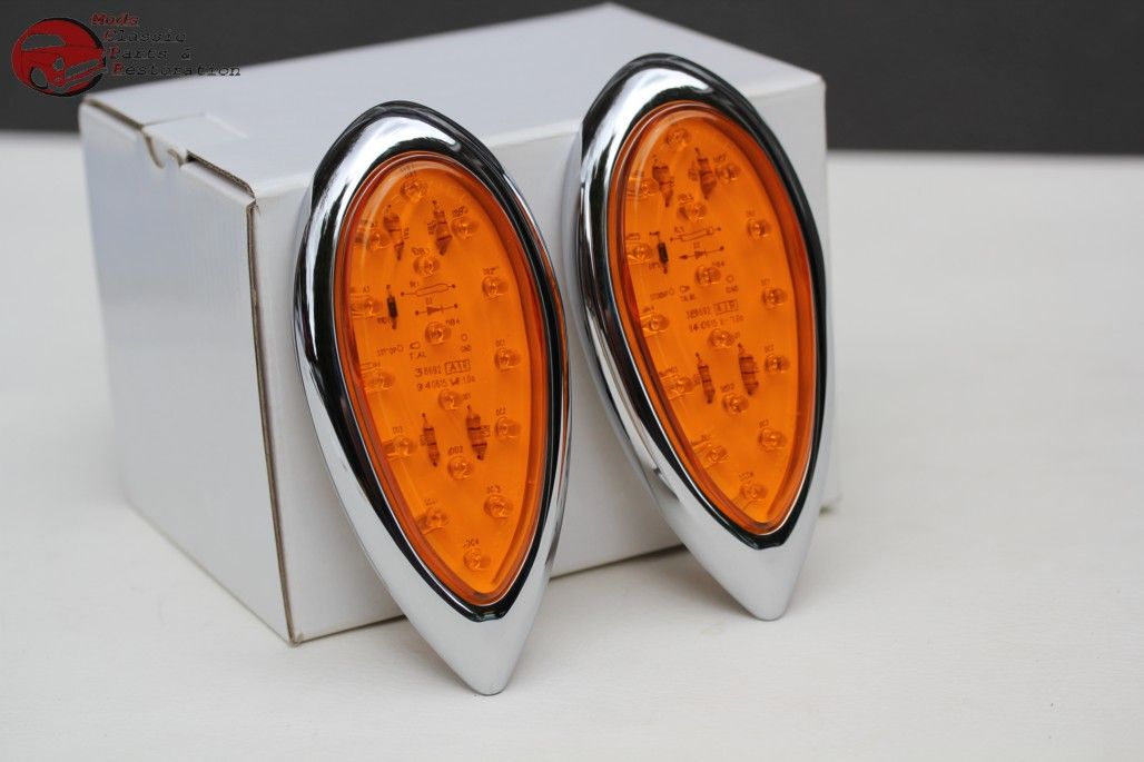 Tear Drop Style 16 LED Clearance Marker Lights Bezels Hot Rat Rod