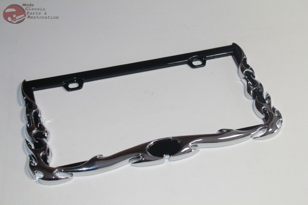 Chrome Flames Custom Rear Front License Plate Frames Hot Rat Street Rod Truck Vintage Car