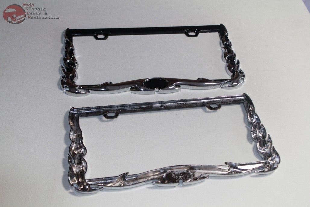 Chrome Flames Custom Rear Front License Plate Frames Hot Rat Street Rod Truck Muds Classic Parts