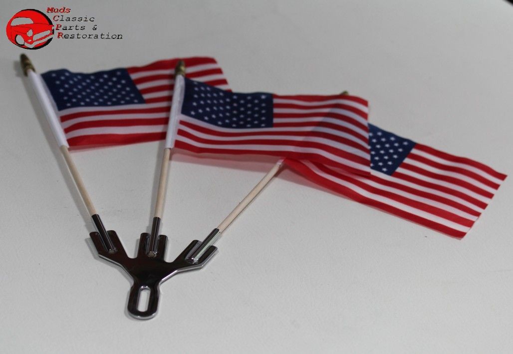 Chrome Three Post Mini Flag Holder with Flags - Image 2