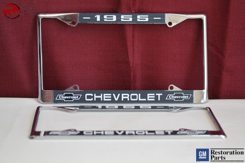 1955 Chevy Chevrolet GM Licensed Front Rear Chrome License Plate Holder