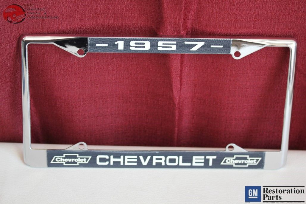 1957 Chevy Chevrolet Gm Licensed Front Rear Chrome License Plate Holder